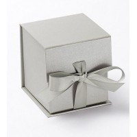 Matt Lamination Silver Square Book Shaped Paper Box with Ribbon for Ring & Jewelry