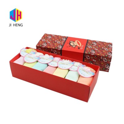 Foldable red socks underwear towel set in gift kraft paper packaging box